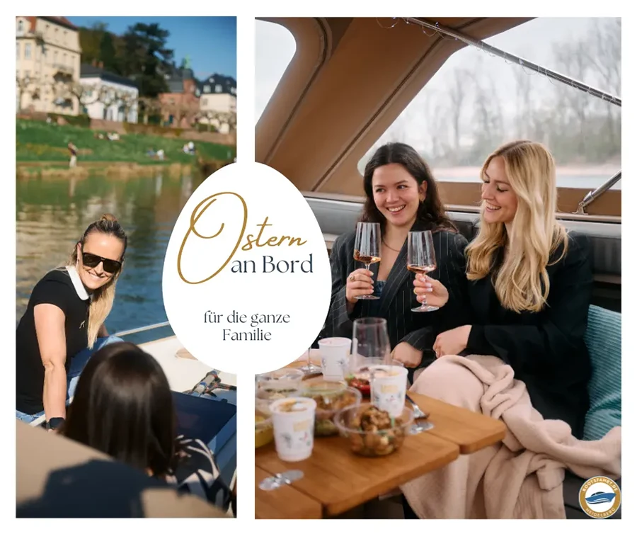 Die Privatboote von Bootsfahrt Heidelberg eignen sich ideal für einen Familienausflug Ostern in Heidelberg.